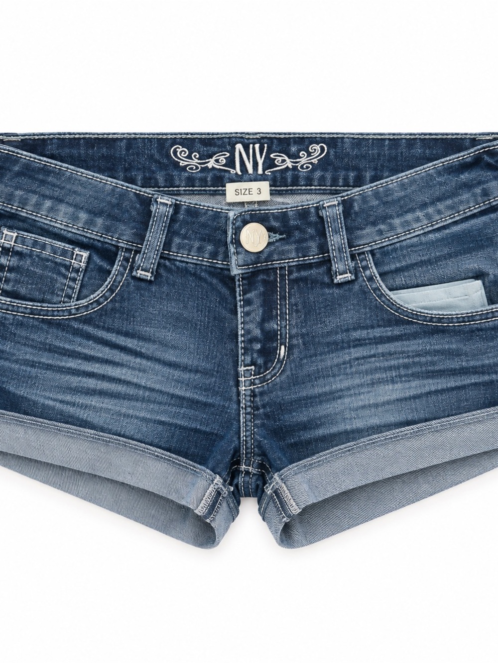 Women's Blue Denim Cuffed Shorts